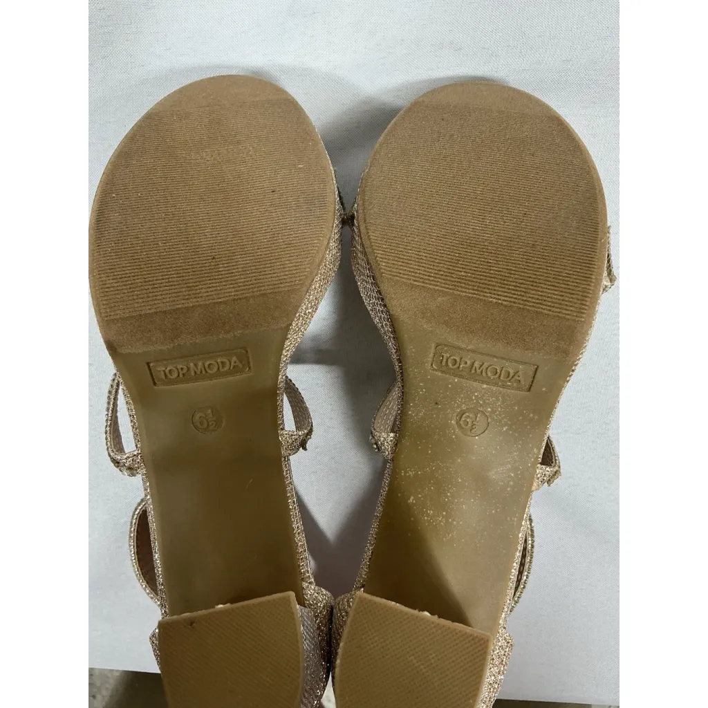 Woman’s NWOT Top Moda Strappy Slip On Platform Sandals 6.5 Rose Gold Rhinestones - Image 7