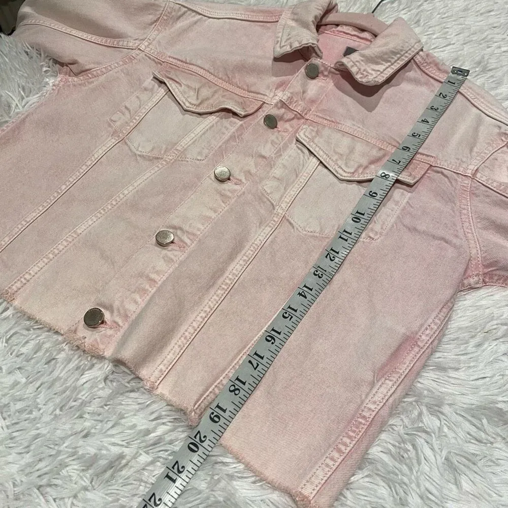 DL1961 Shawn Cropped Boyfriend Denim Jacket in Blush Pink Small - Image 5