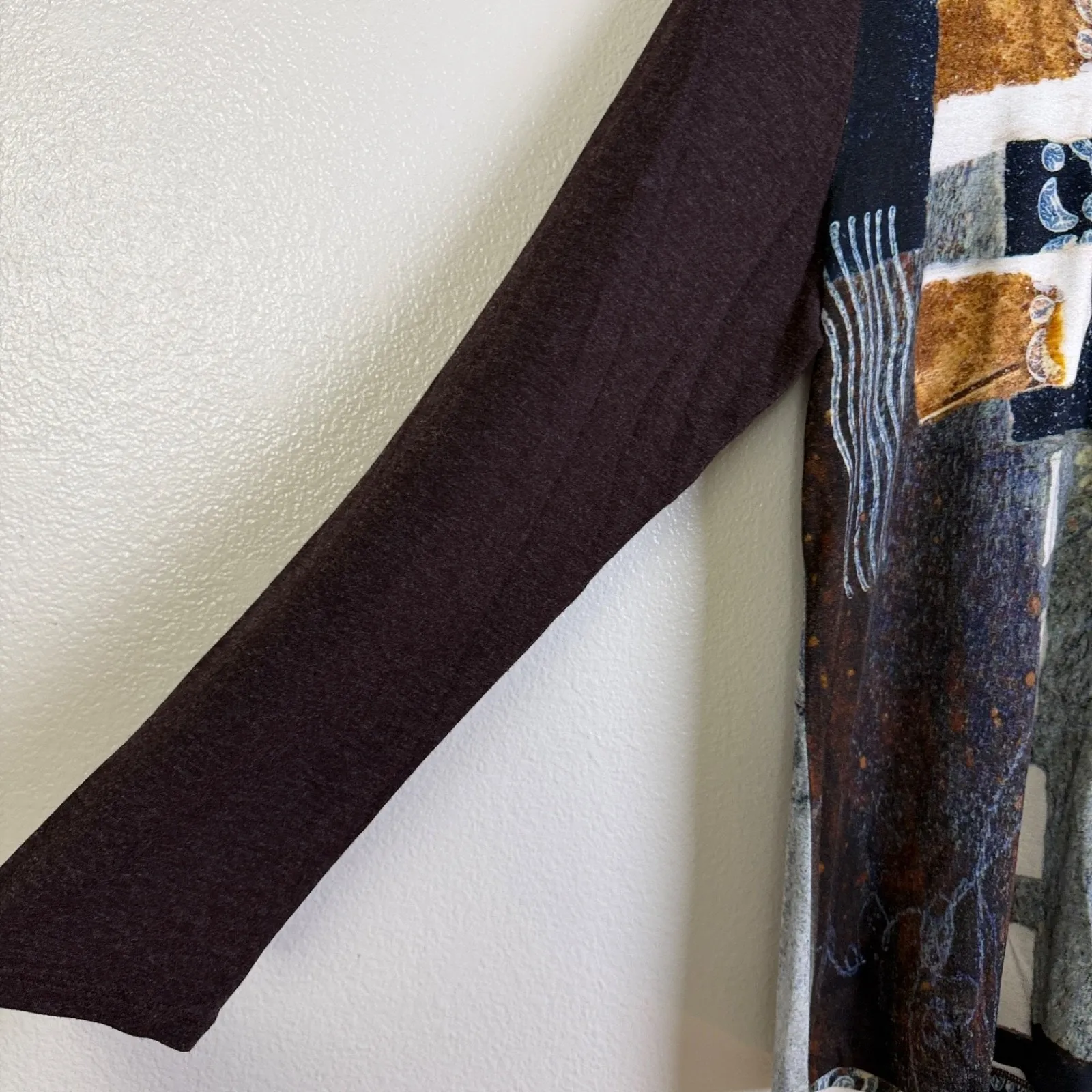 Simply Art by Dolcezza Top Womens XL Abstract Long Sleeve Shirt Lace Up Artsy Gray - Image 5