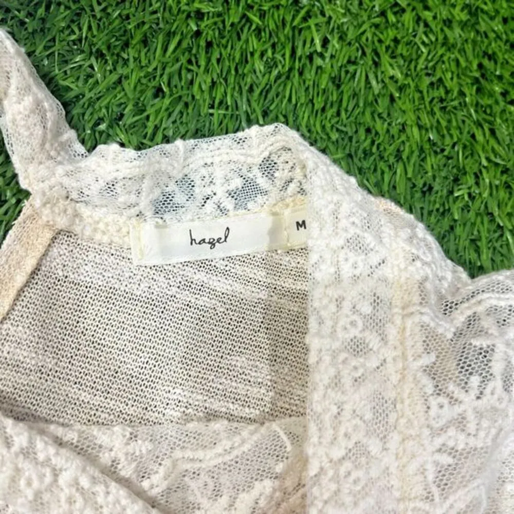 Anthropologie‎ hazel Light Weight Long Sleeve Semi-Sheer Cream Sweater w/ Lace M - Image 5