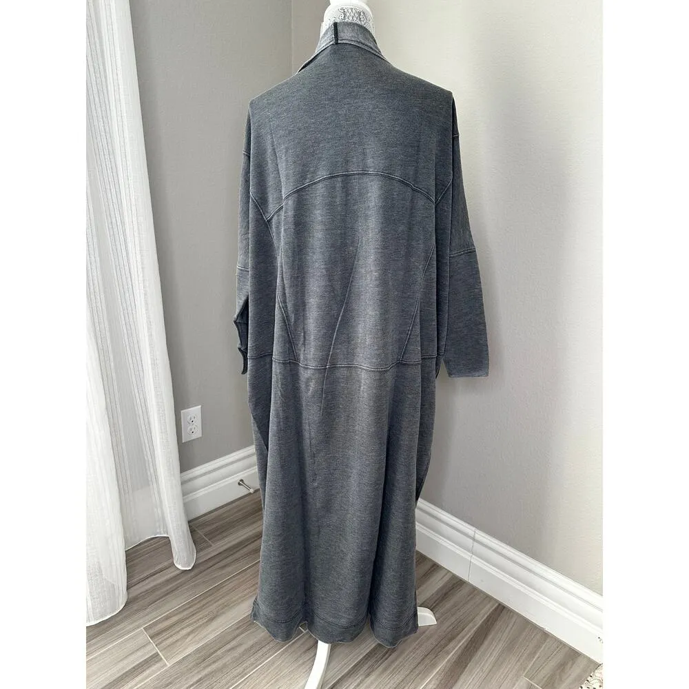 FREE PEOPLE Maxi Long Sleeve Sweatshirt Cardigan Size XS in Dark Grey Heather - Image 6