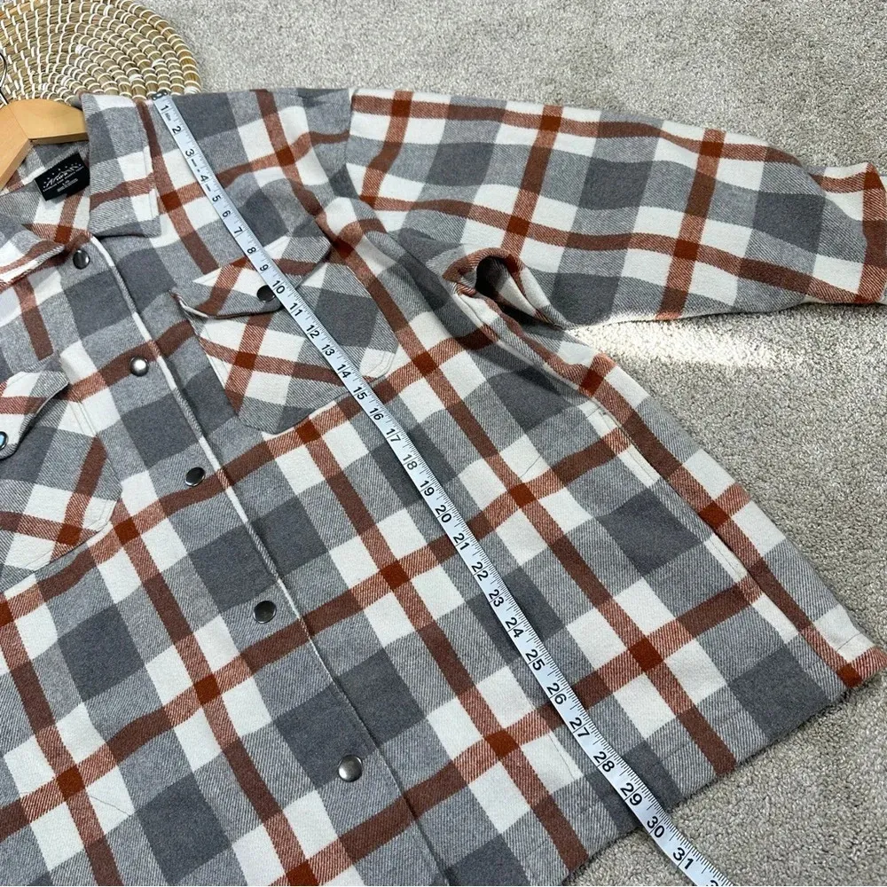 HFX Wool Blend Flannel Plaid Shacket Jacket Western Relaxed Fit Gray/Brown L Gray Size L - Image 6