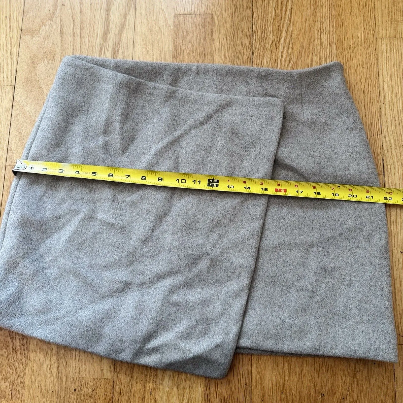 French Connection Adele Felt Mini Skirt Wool Blend Beige Sz 12 NWT Asymmetric - Image 8