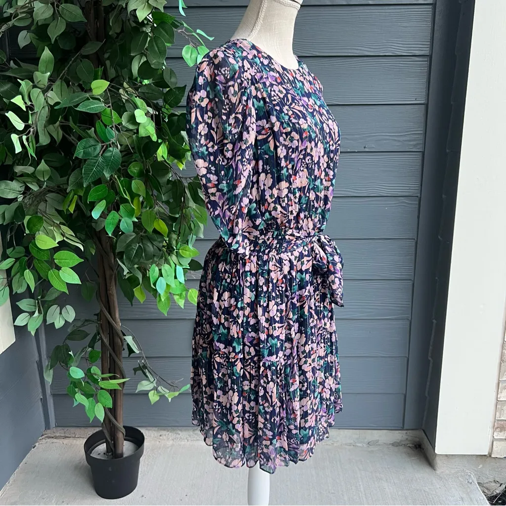 Shoshanna Carey Navy Blue Floral Puff Sleeve Dress - Image 4