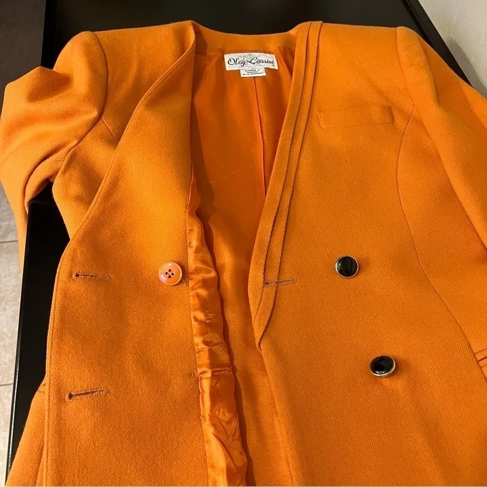 Oleg Cassini Vintage orange wool blend blazer jacket, doublebreasted buttons, M - Image 5