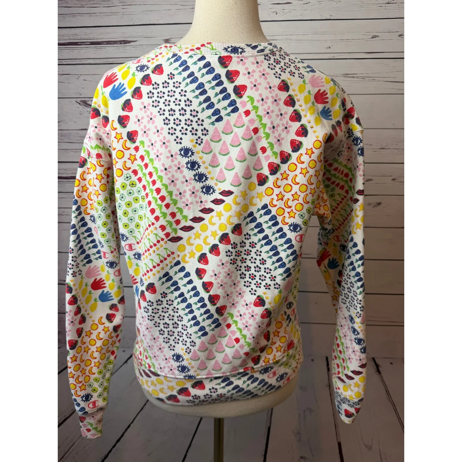 Champion Reverse Weave Sweatshirt Womens Small AOP Fruit Colorful Food Vintage - Image 8