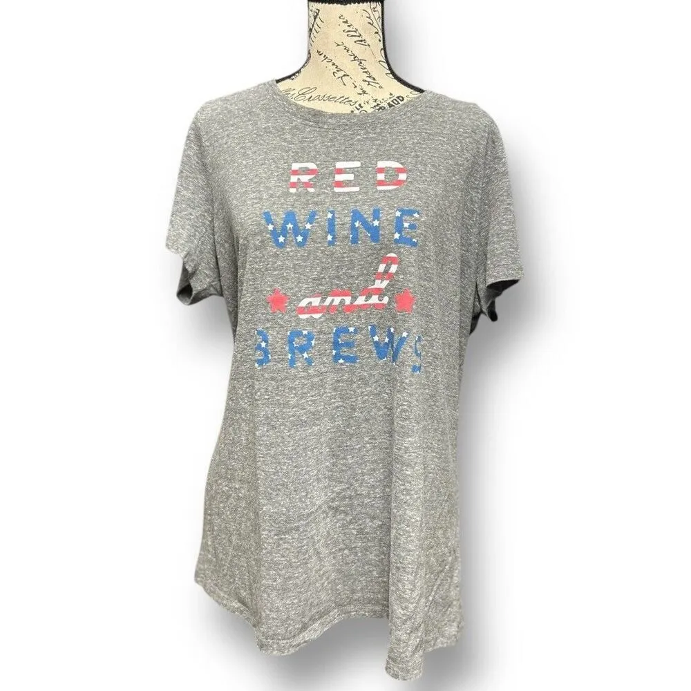 Torrid 2X Gray Slim Fit Graphic Tee Red Wine & Brews Patriotic USA T-Shirt - Image 2