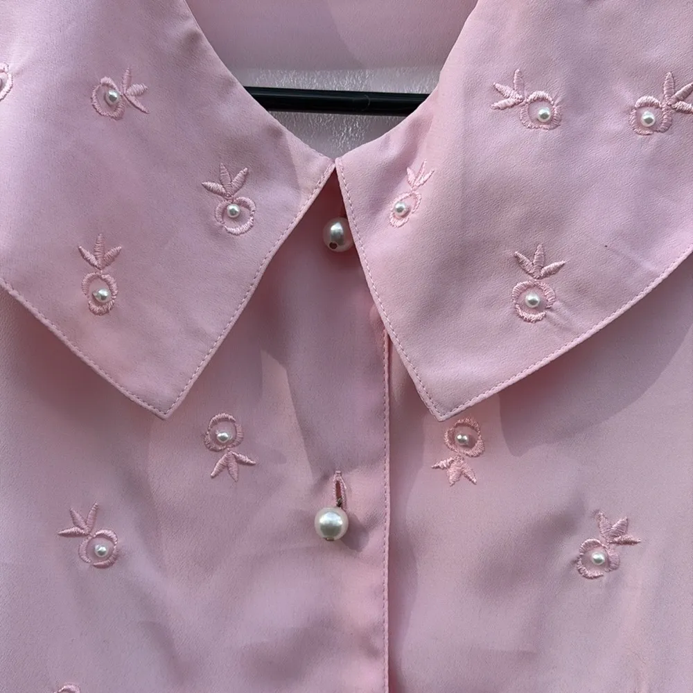Vintage Laura and Jayne pink pearl shirt 16 - Image 3