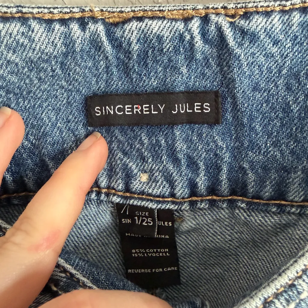 Sincerely Jules Mid Wash Blue Denim Wide Leg Mid Rise Jeans Womens 25 - Image 4