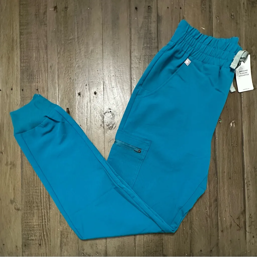 NWT FIGS High Waisted Tall Zamora Jogger Scrub Pants - XST - Pacific Blue Aqua - Image 5