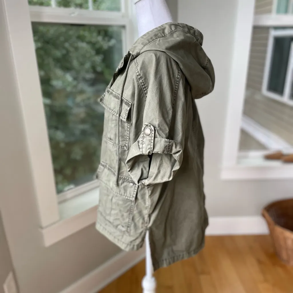 Vintage Y2K American Eagle Olive Green Short Sleeve Hooded Anorak Jacket Size XS - Image 3