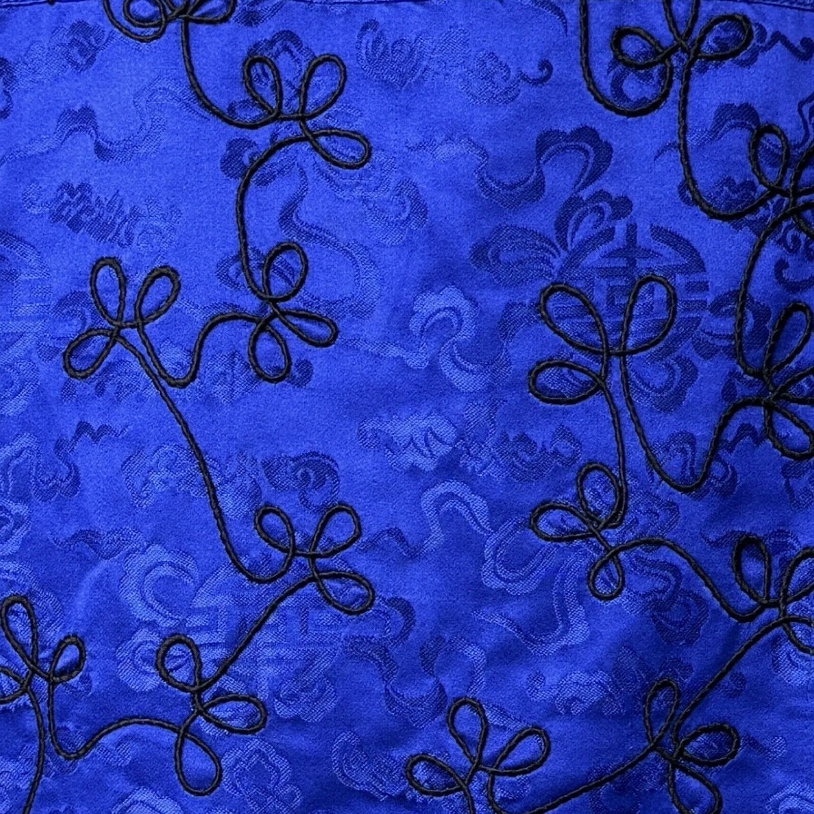 Chicos Jacket Women XL Royal Blue Black Swirl Silk Zip Up Colorful Office Preppy - Image 7