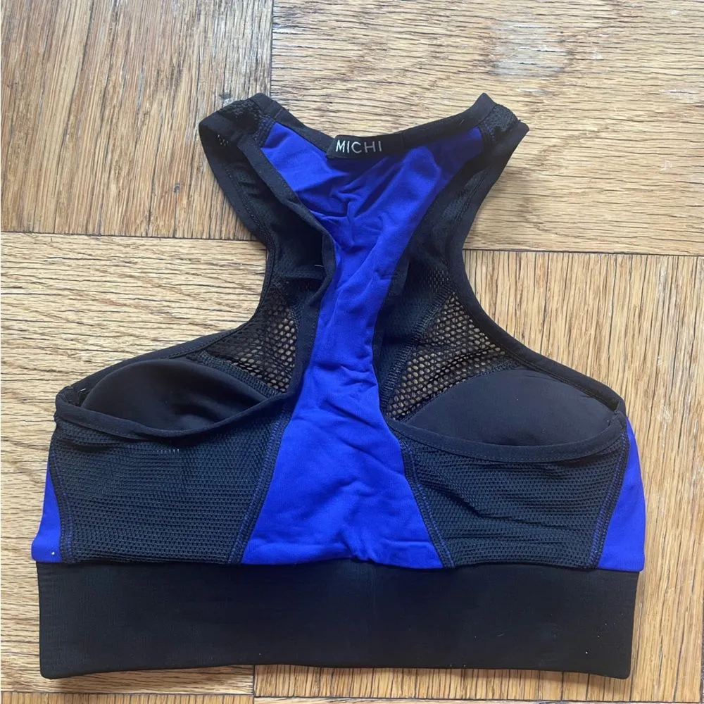 Michi Avalon Sports Bra Indigo/Black Size S EUC high neck racerback bold sexy Blue - Image 2