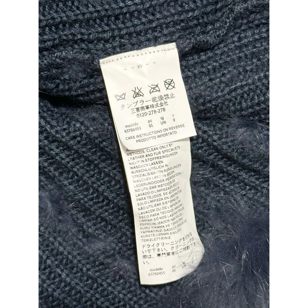 Marella Women's Asymmetric Hemline Wool Blend Soft Knitted Faux Fur Poncho Blue Size undefined - Image 6