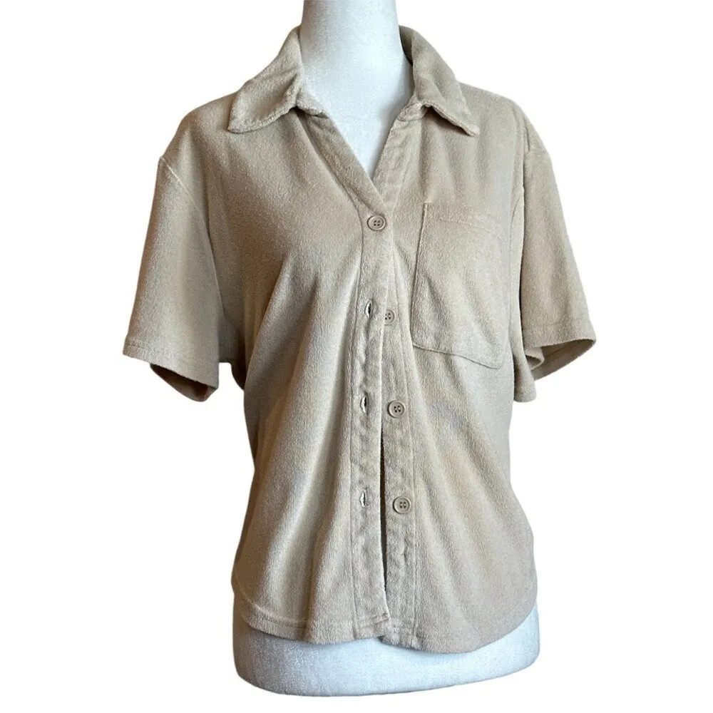 Araminta James Terry Shirt in Biscuit XSmall Womens Button Down Blouse Top Tan Size XS - Image 4