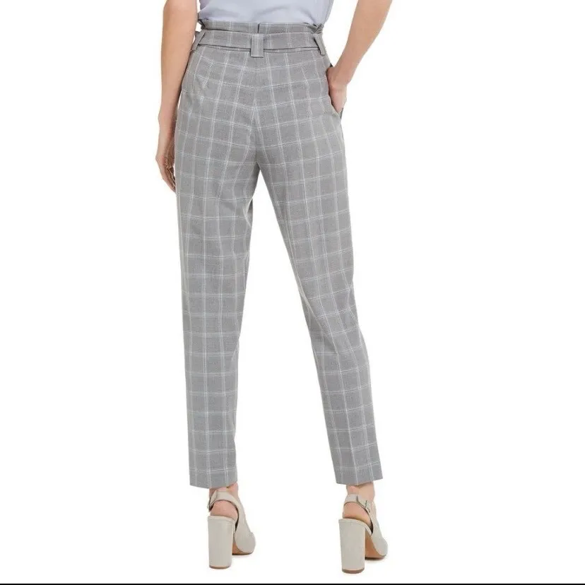 Calvin Klein Women's Slim Fit Belted Windowpane Pants Gray Blue Plaid 6 NWT - Image 2