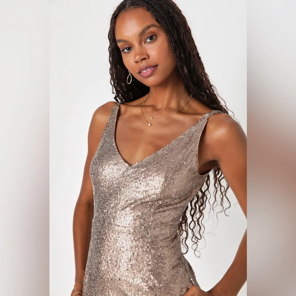Lulus Champagne Showers Matte Bronze Sequin Bodycon Dress NWOT - Image 3