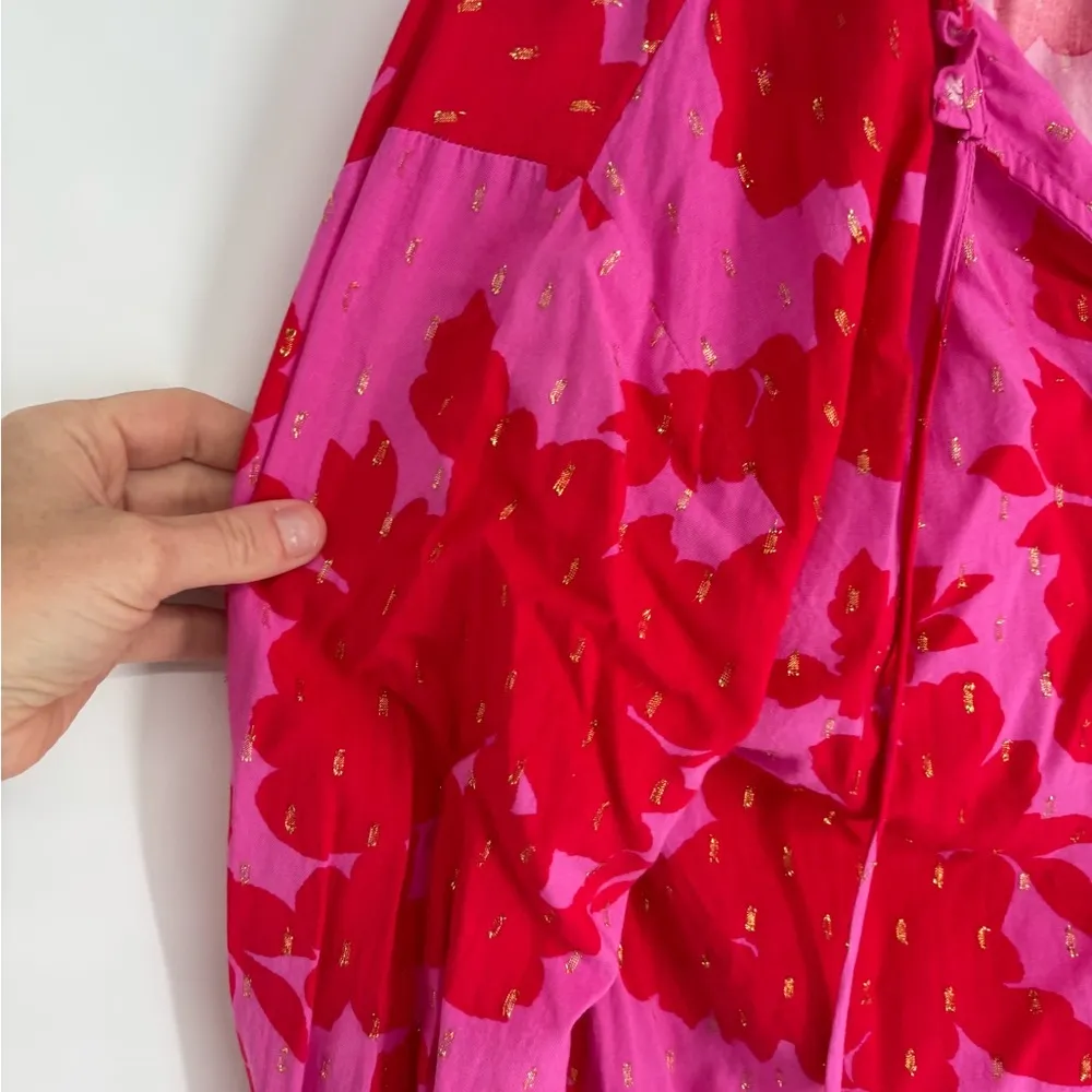 SugarLips Red & Pink Floral Sparkle Tassel Blouse - Image 7