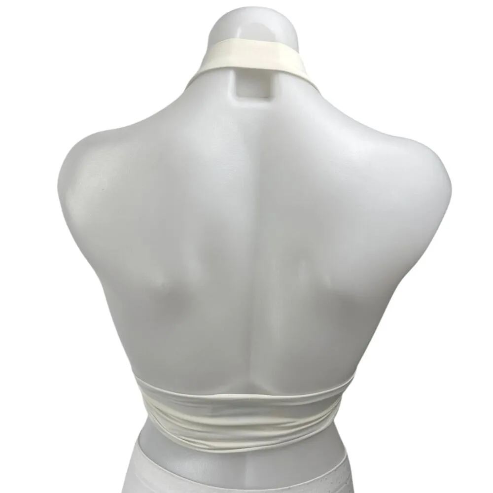 Princess Polly White Halter Sleeveless Plunging V Neck Open Back Crop Top Size 2 - Image 2