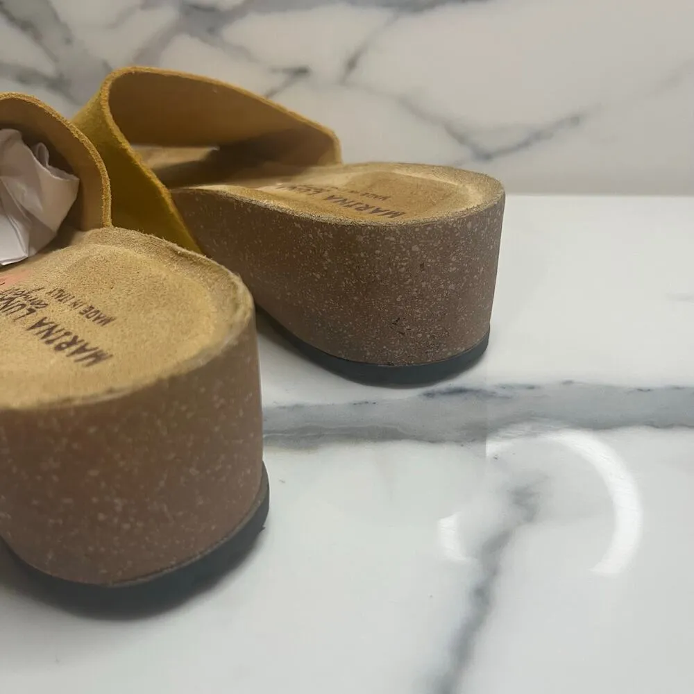 Marina Luna Italian Women's Yellow Suede Beachy Summer Slide Wedge Sandals Sz 7 - Image 4