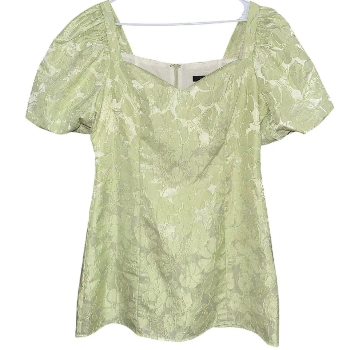 NWT Lulus Beyond Amazing Light Green Floral Jacquard Puff Sleeve Dress Size XL - Image 6