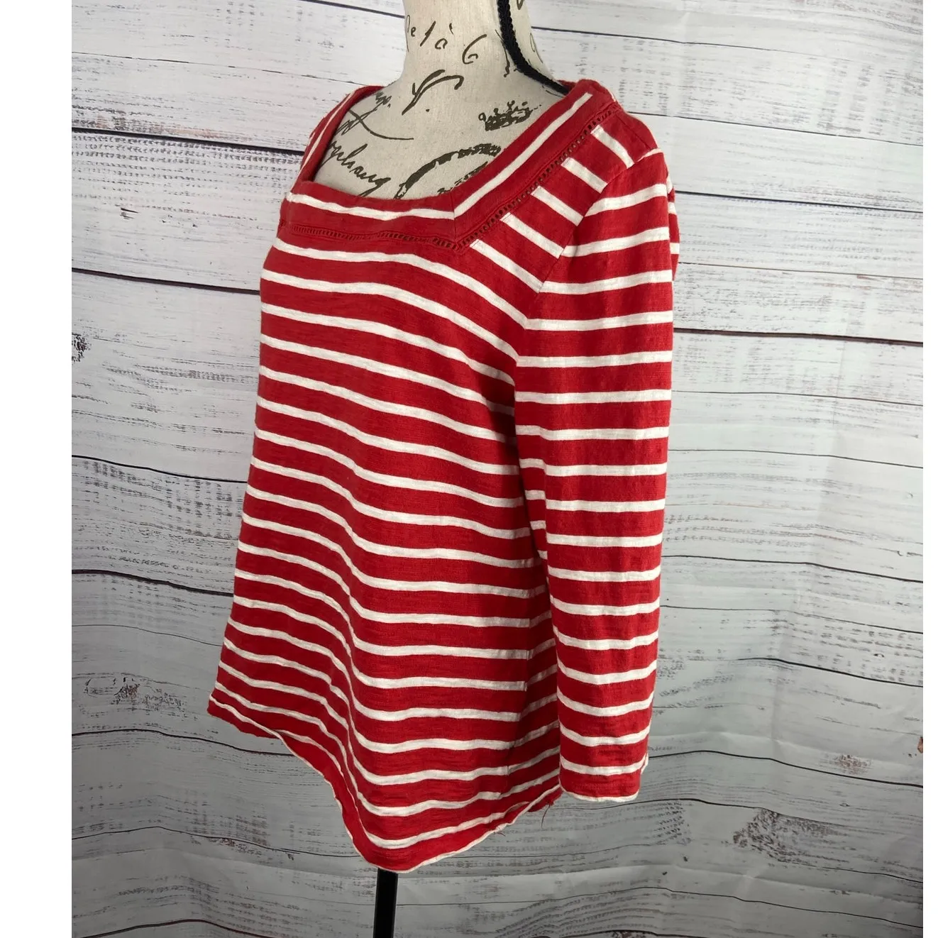 Talbots Tee Shirt Womens XL Stripe Square Neck 3/4 Quarter Sleeve Cotton - Image 5