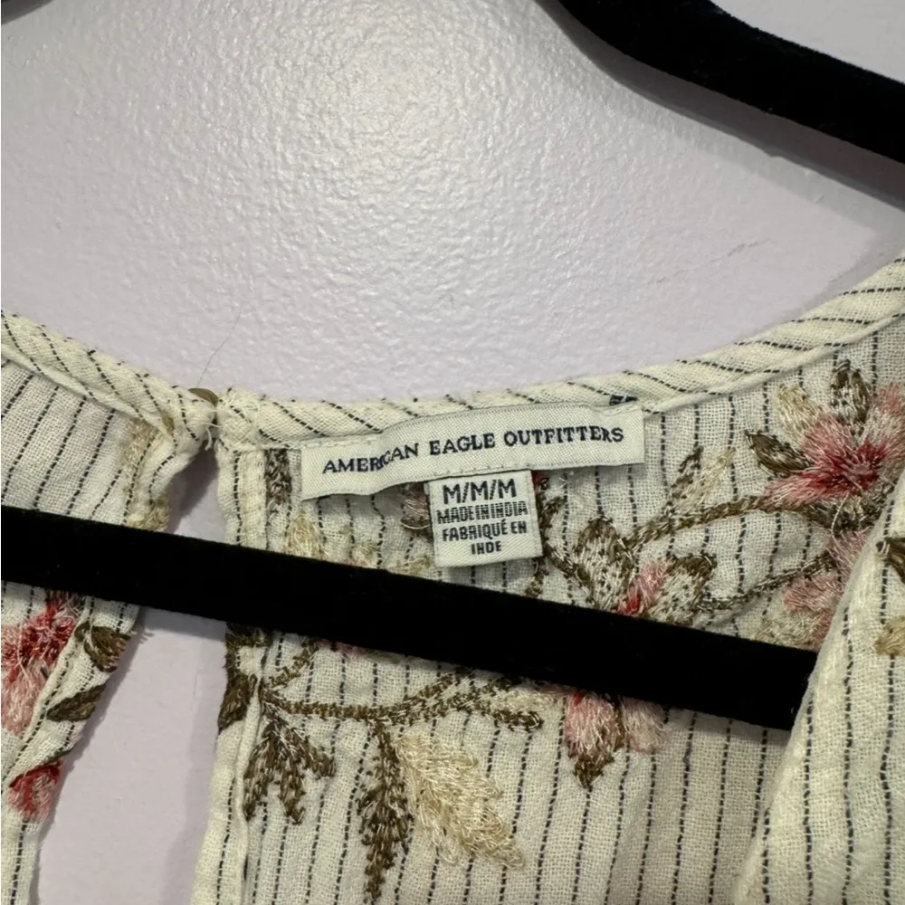 American Eagle  white stripe embroidered floral romper - Image 2