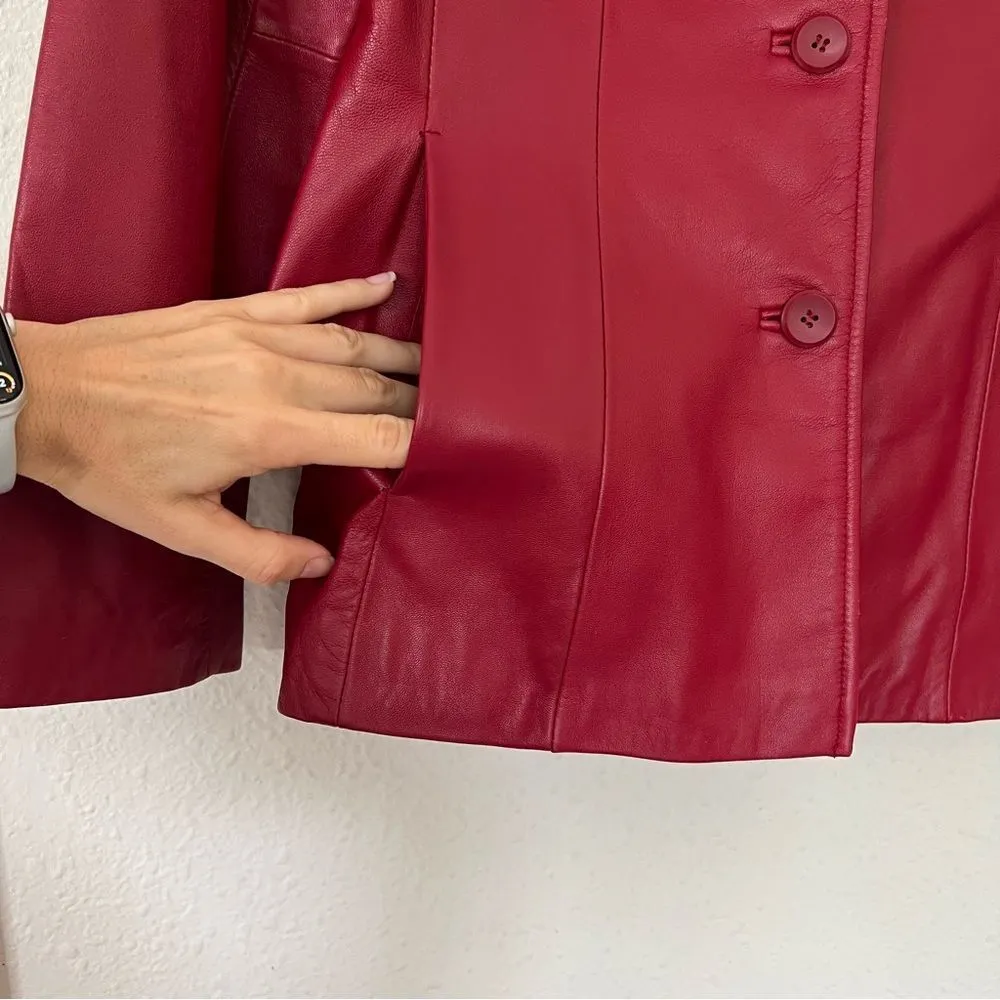 SIENA 100% Leather Red Blazer Jacket| Size 6 - Image 7