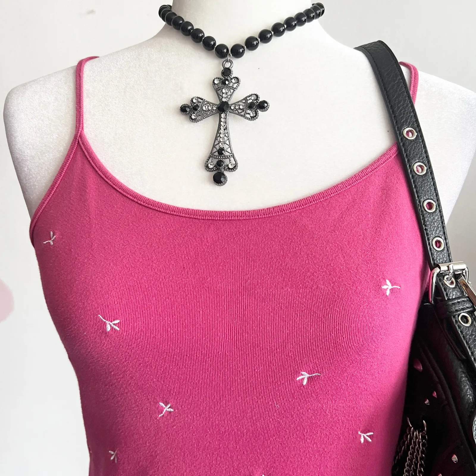 Y2K Pink Embroidered Tank Top, Fairy, Coquette, Boho, Festival, Vintage,‎ Large - Image 2