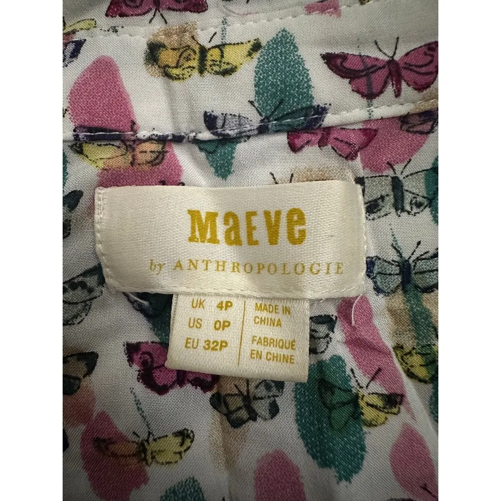 Maeve Anthropologie Rochelle Butterfly Print Long Sleeve Button Down Blouse 0p Size 00 - Image 4