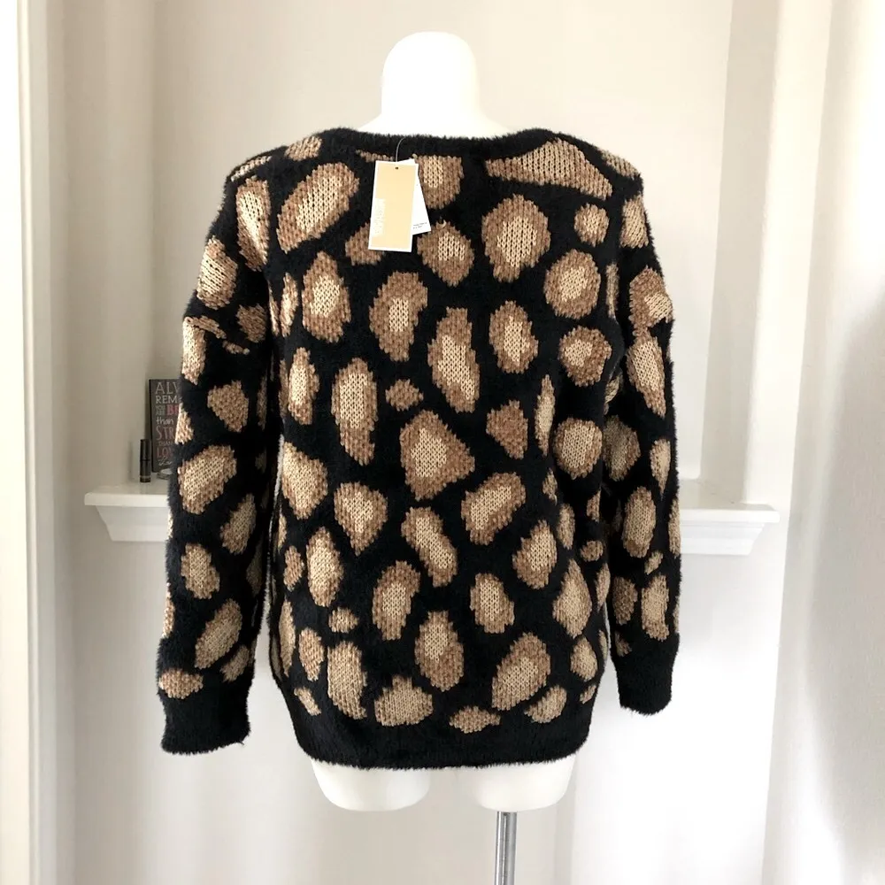 Michael Kors Crewneck Soft Dark Camel Sweater Fur Velour-Blend Size XXL NWT $155 - Image 4