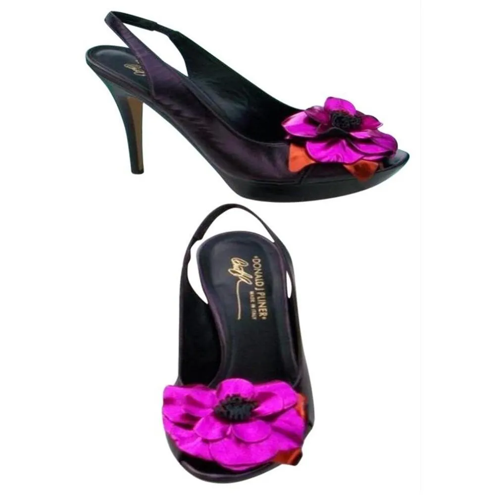 Donald Pliner Couture Metallic Leather Shoe New Platform Peep Toe NIB $395 Purple Size 6 - Image 2