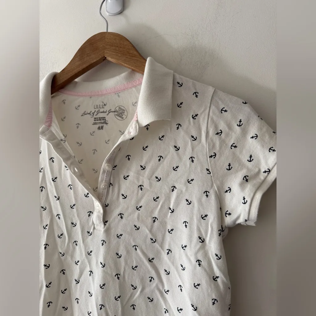 H&M LOGG Off-White Polo T-shirt w/ Anchors Cotton Short Sleeve Top - Image 2