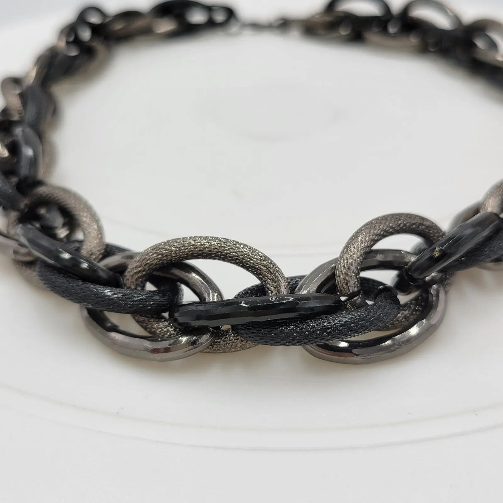 Gunmetal Necklace Black Silver Tone Thick Chunky Chain Link Fashion Statement - Image 10