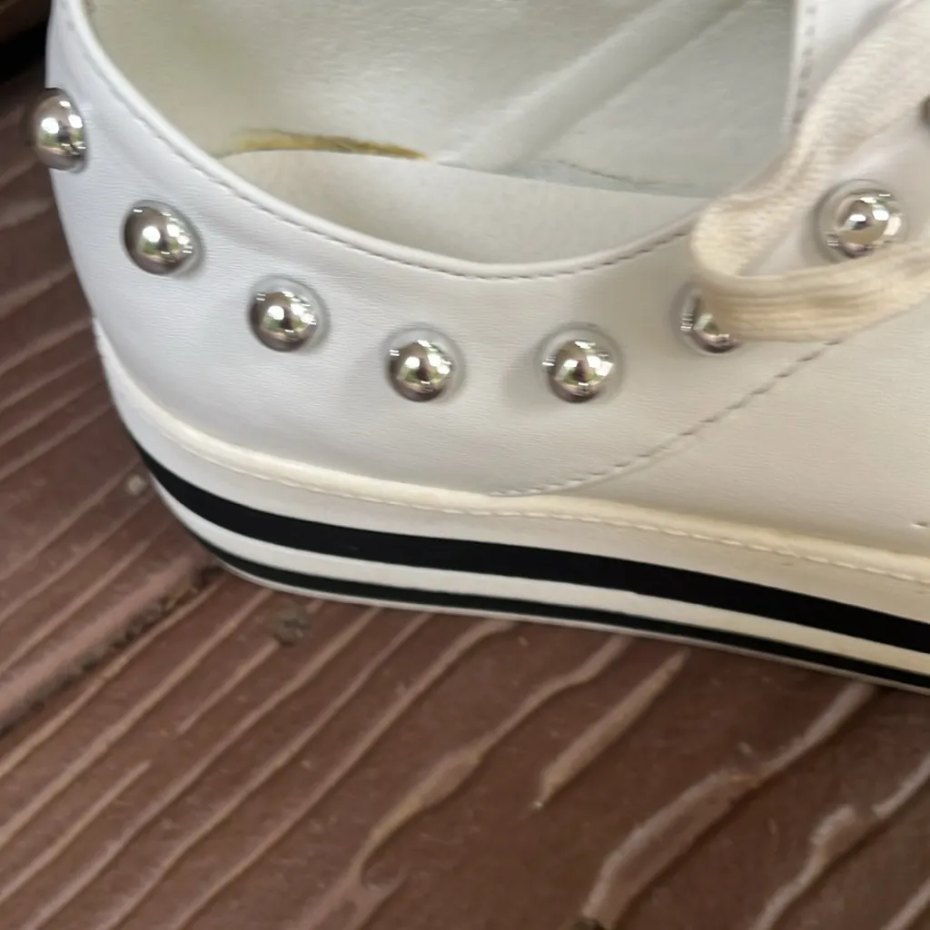 Weeboo White Platform Sneakers Silver Studded Bejeweled Size 5.5 - Image 3
