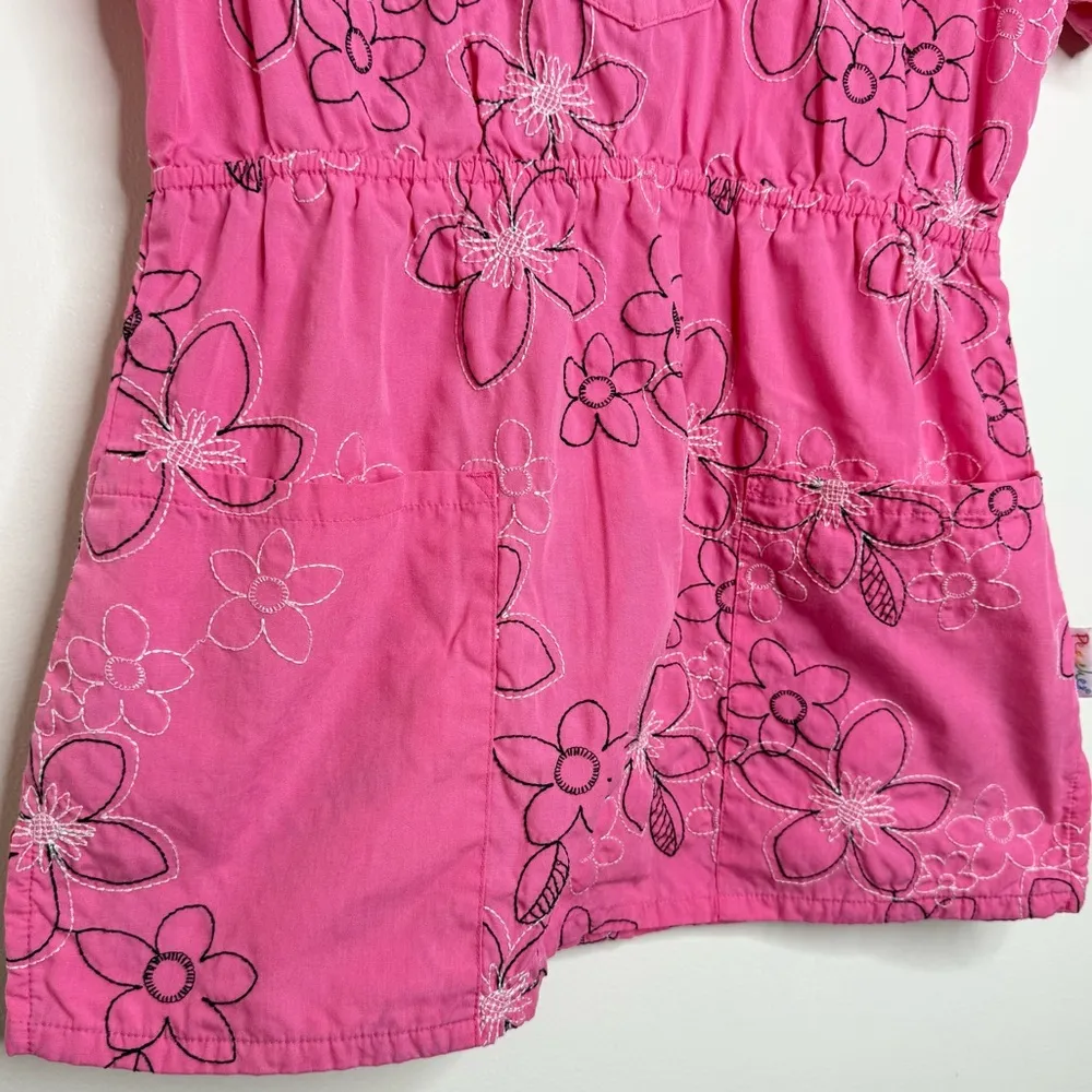 Peaches Pink Floral Embroidered Scrub Top Women’s Size XS Nurse Vet Medical - Image 3