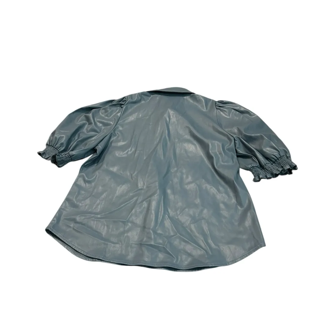 DOLAN vegan leather puff sleeve blouse Blue - Image 5