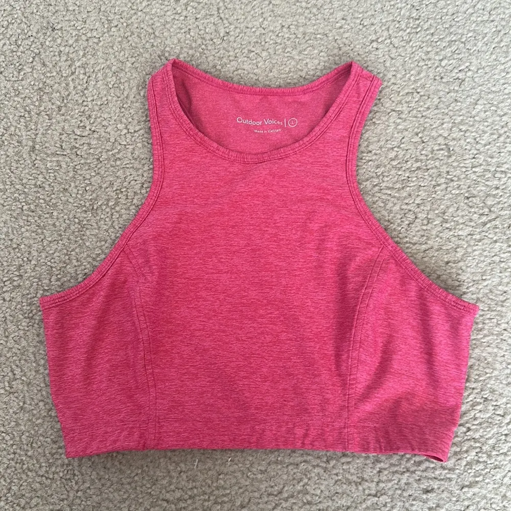 Outdoor Voices Athena Crop Top Flamingo Pink Racerback High Neck - Image 3