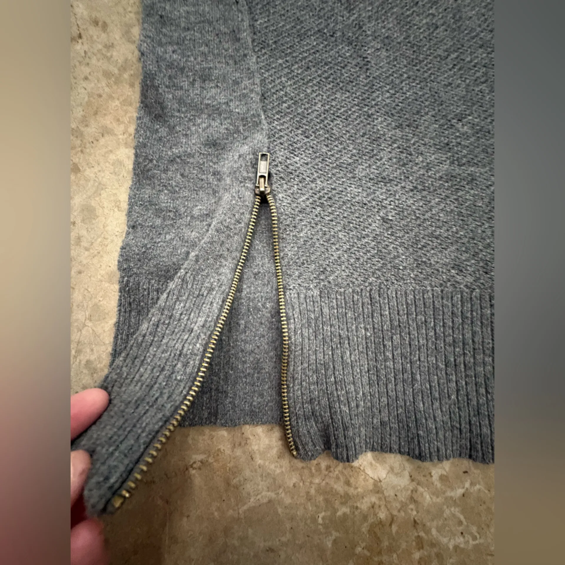 Gray Cowl Neck Midi Long Sleeve Sweater Dress With Gold Zipper Accents Size undefined - Image 10