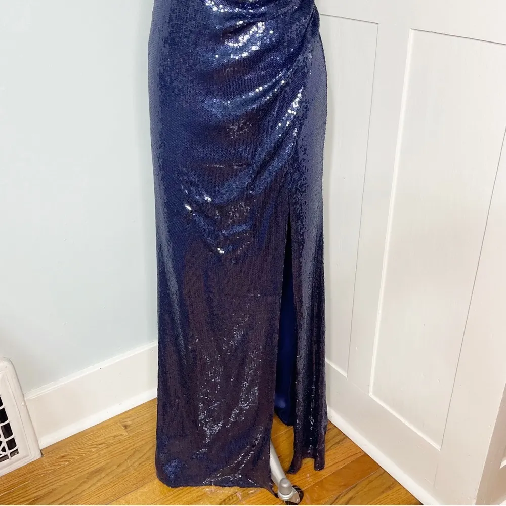 Cache Navy Blue Sequin Formal Gown Maxi Dress with Slit 4 - Image 6