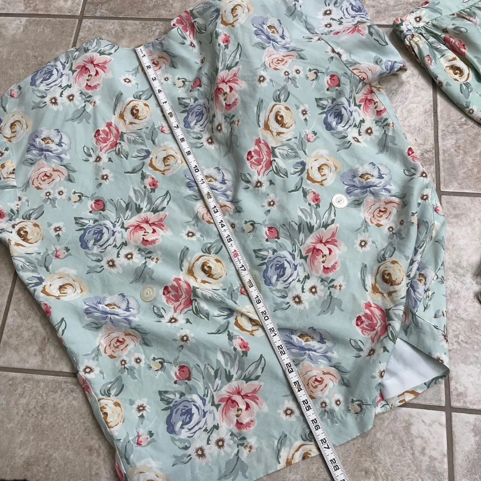 Ali Miles Petites Floral Print Two Piece Outfit Top Skirt Size 14 vintage USA Green - Image 12