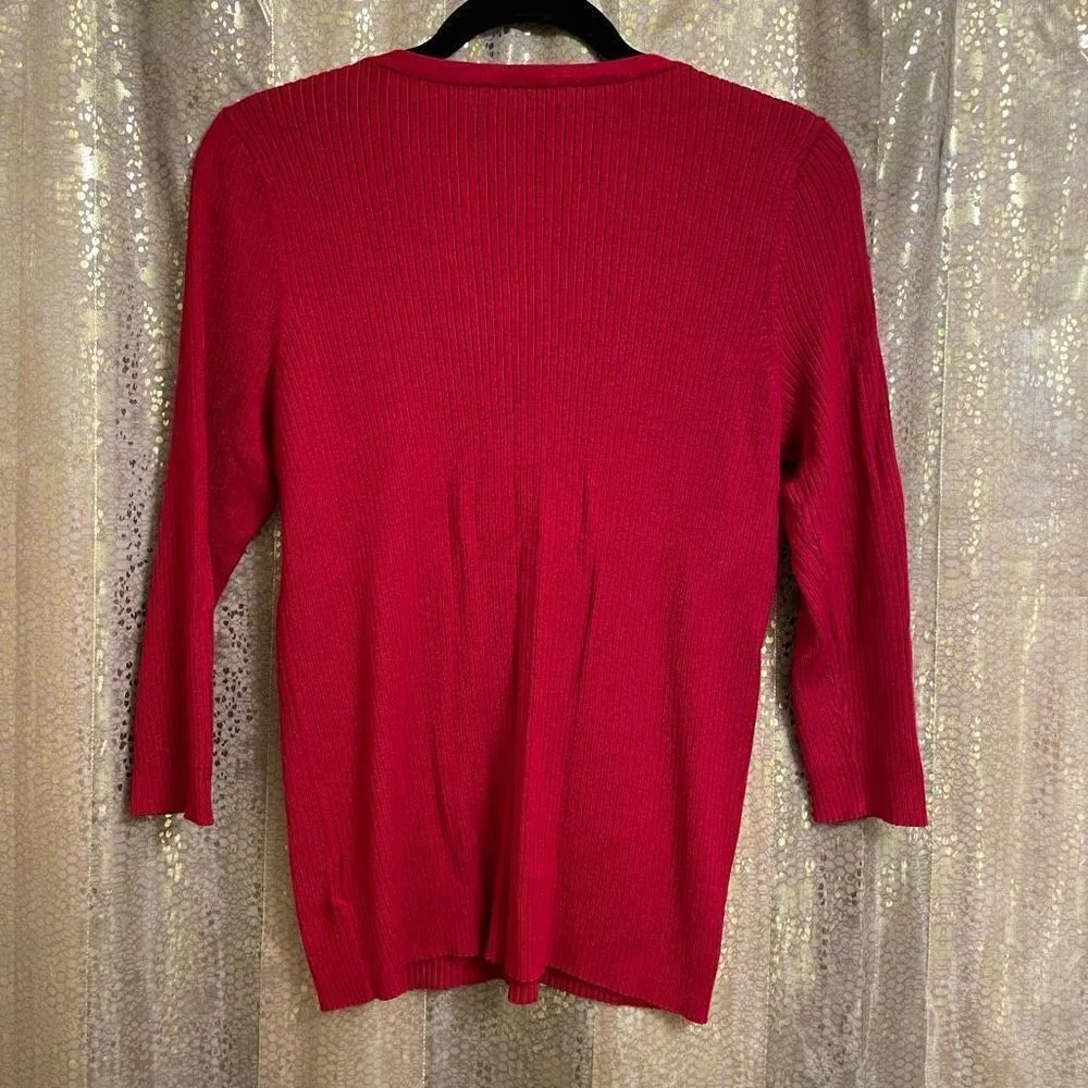 Express Red Ribbed Half Zip Stretchy Casual Sweater, XL - Image 2