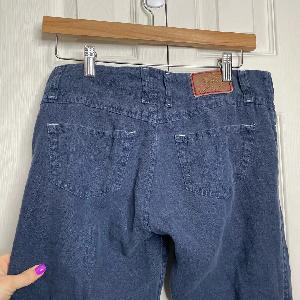 Level 99 Womens Wide Leg 100% Linen Pants Size 26 Blue - Image 4