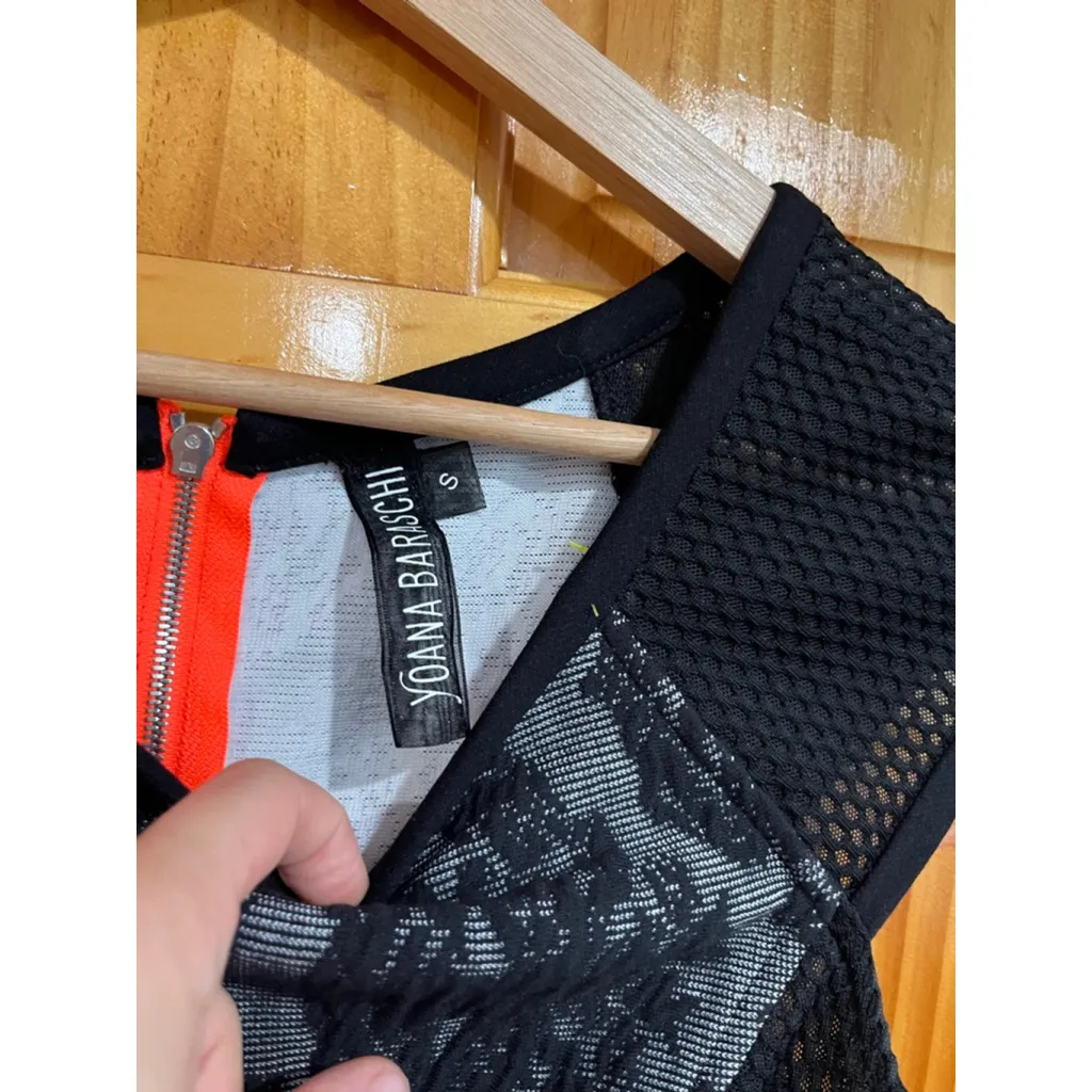 YOANA BARASCHI Old Money Black Mesh Cap Sleeve Crepe Sheath Dress Size Small - Image 2