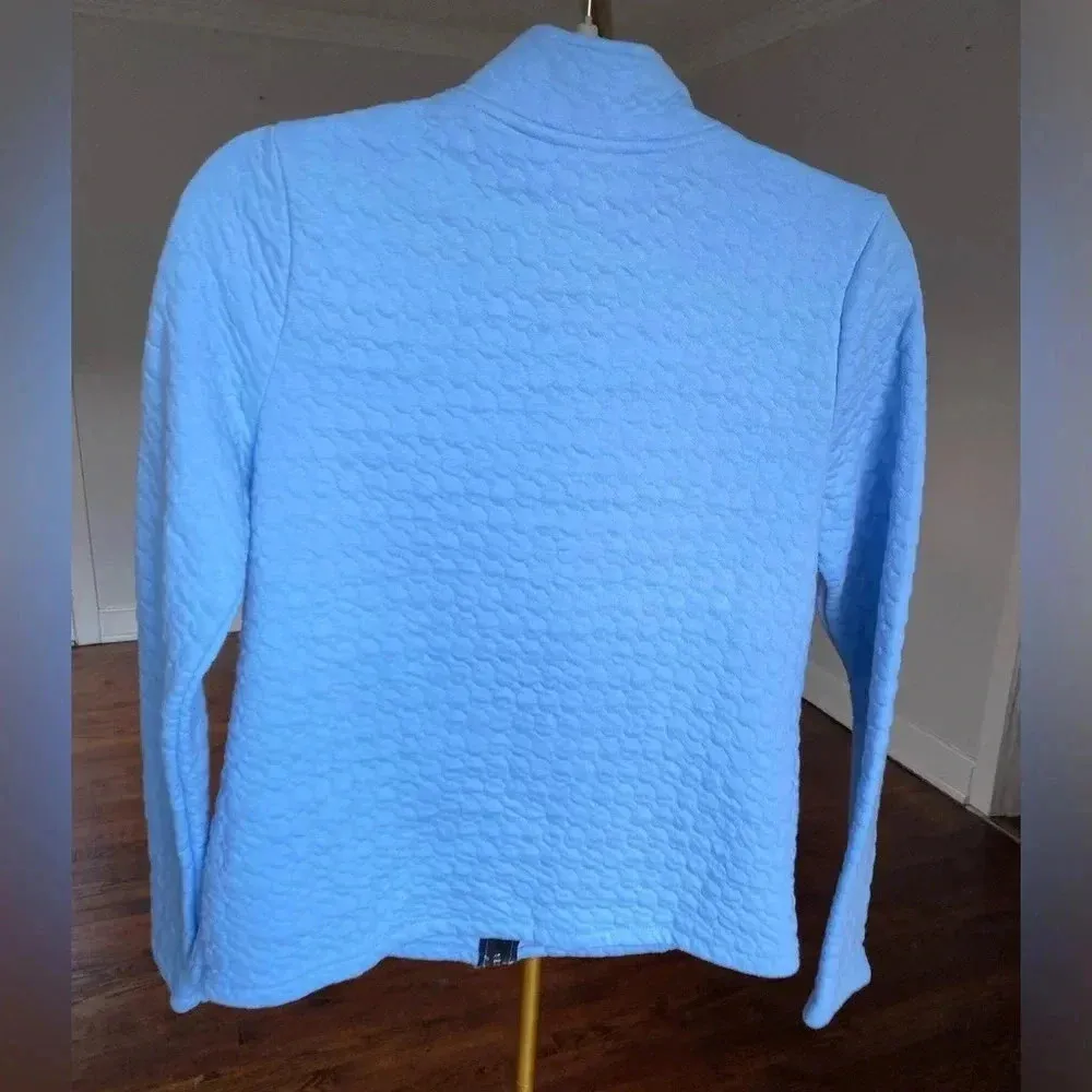 Kim Rogers Patchwork Quilted Zip Jacket Cozycore Quiet Luxury Light Blue Cotton Size M - Image 2