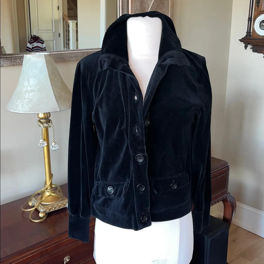 Jones New York Signature Petite Sweater Black Velour Button Down Front Womens PM - Image 3