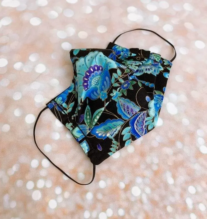Luxury Black And Blue Gold Metallic Floral Premium Cotton Face Mask - Image 2