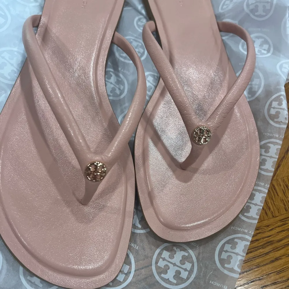 Tory Burch Pink Sandals with Metallic Finish - Image 2
