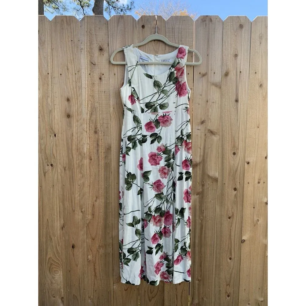 Vintage‎ Karin Stevens Floral Print Dress Cottagecore Sz 6 Petite White Pink - Image 2
