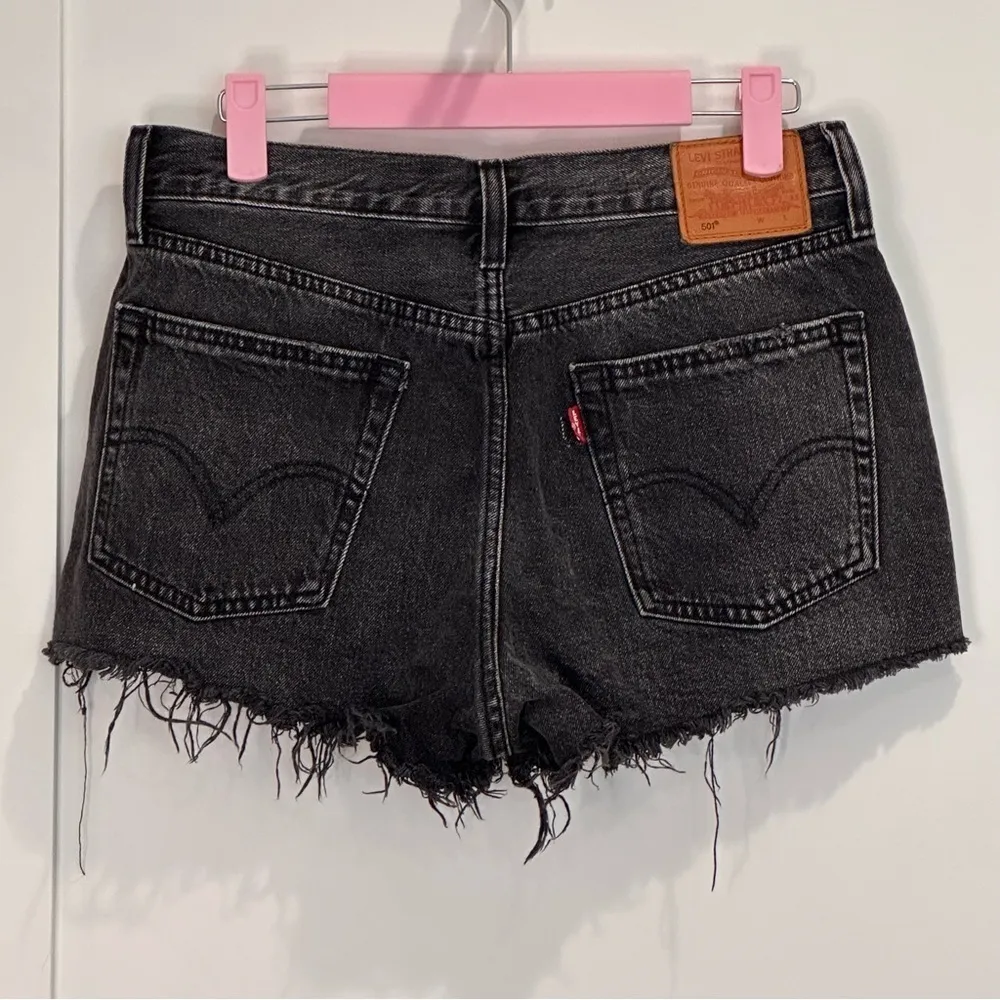 Levi’s 501 Jean Shorts Distressed Raw Hem Cutoff High Rise Denim Black Size 27 - Image 6
